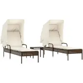 Syfax Sonnenliegen 2 Stk. mit Dach und Tisch Braun Poly Rattan