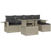 Syfax 6-tlg. Garten-Sofagarnitur mit Kissen Hellgrau Poly Rattan
