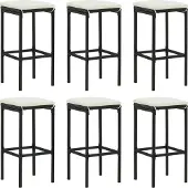 Syfax Barhocker mit Kissen 6 Stk. Schwarz Poly Rattan