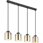 Globo Hängeleuchte Metall schwarz-chrom matt, Glas verchromt, Glas opal, Kabel Textil schwarz, Höhe kürzbar, LxBxH: 780x120x1200mm, exkl. 4x E27 60W 230V