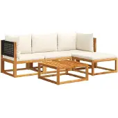 Syfax 5-tlg. Gartensofa-Set mit Kissen Holz Akazie & Rattan