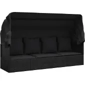 Syfax Outdoor-Loungebett mit Dach und Kissen Schwarz Poly Rattan
