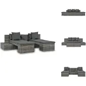 vidaXL 4-tlg. Garten-Sofagarnitur mit Kissen Grau Poly Rattan - Gartensofas