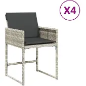 Syfax Gartenstühle mit Kissen 4 Stk. Hellgrau Poly Rattan