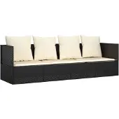 Syfax Outdoor-Loungebett mit Kissen Schwarz Poly Rattan
