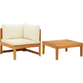 Syfax 2-tlg. Garten-Lounge-Set mit Kissen Cremeweiß Akazienholz