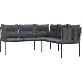 Syfax Gartensofa in L-Form mit Kissen Schwarz Stahl und Textilene