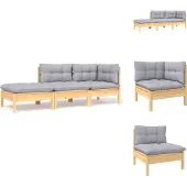 vidaXL 3-tlg. Garten-Lounge-Set mit Grauen Kissen Kiefer Massivholz - Gartensofaelemente