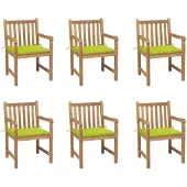 Syfax Gartenstühle 6 Stk. mit Hellgrünen Kissen Massivholz Teak
