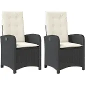 Syfax Gartensessel mit Kissen 2 Stk. Verstellbar Schwarz Poly Rattan