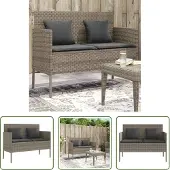 The Living Store Gartenbank mit Kissen Grau Poly Rattan