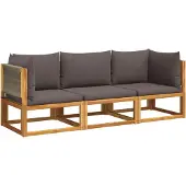 Syfax 3-tlg. Gartensofa-Set mit Kissen Holz Akazie & Seil