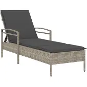 Syfax Sonnenliege mit Auflage Hellgrau 63x200x81 cm Poly Rattan