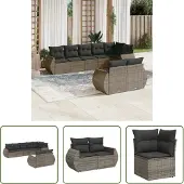 The Living Store 8-tlg. Garten-Sofagarnitur mit Kissen Grau Poly Rattan