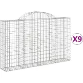 vidaXL Gabionen mit Hochbogen 9 Stk. 200x30x120/140cm Verzinktes Eisen