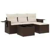 Syfax 4-tlg. Garten-Sofagarnitur mit Kissen Braun Poly Rattan