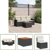 The Living Store 4-tlg. Garten-Sofagarnitur mit Kissen Schwarz Poly Rattan