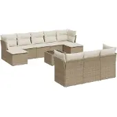 Syfax 11-tlg. Garten-Sofagarnitur mit Kissen Beige Poly Rattan