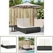 The Living Store Doppel-Sonnenliege mit Kissen Schwarz Poly Rattan