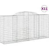 vidaXL Gabionen mit Hochbogen 11 Stk 300x50x140/160cm Verzinktes Eisen