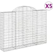 vidaXL Gabionen mit Hochbogen 5 Stk. 200x30x140/160cm Verzinktes Eisen