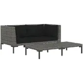 Syfax 3-tlg. Garten-Lounge-Set Dunkelgrau Halbrundes Poly Rattan