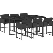 Syfax 7-tlg. Garten-Essgruppe mit Kissen Schwarz Poly Rattan