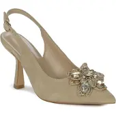 Alma en pena Pumps mit offenem Absatz, blumenförmiger Verzierung und 10-Zentimeter-Blockabsatz