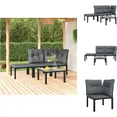 vidaXL 4-tlg. Garten-Lounge-Set Schwarz und Grau Poly Rattan - Gartensofaelemente