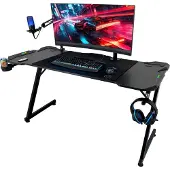 Qware Akron Gaming Desk – LED-Tisch mit Headset-Halter & Getränkehalter, 140 cm breit