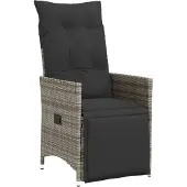 Syfax Gartensessel Verstellbar mit Kissen Grau Poly Rattan