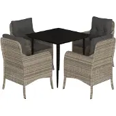 Syfax 5-tlg. Garten-Essgruppe mit Kissen Hellgrau Poly Rattan