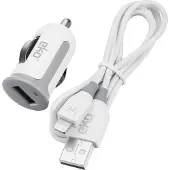 EKO , Pack Ladegerät für Zigarettenanzünder 1A mit Lightning MFi-Kabel 1m, Weiß