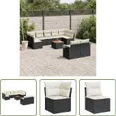 The Living Store 10-tlg. Garten-Sofagarnitur mit Kissen Schwarz Poly Rattan