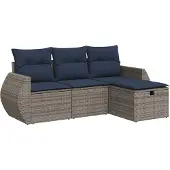 Syfax 4-tlg. Garten-Sofagarnitur mit Kissen Grau Poly Rattan