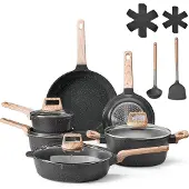 Vevor Induktion Töpfe Pfannen Set (17-teilig) mit Glasdeckel, antihaftbeschichtetes Kochgeschirr, Induktionskochtöpfe für die Küche im Wohnmobil zum Braten, Würzen von Soßen und Kochen (Schwarz)