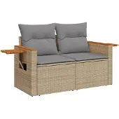 Syfax Gartensofa mit Kissen 2-Sitzer Beige Poly Rattan