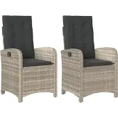Syfax Gartensessel mit Kissen 2 Stk. Verstellbar Hellgrau Poly Rattan