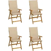 Syfax 4er-Set verstellbare Klappstühle mit Kissen aus massivem Akazienholz