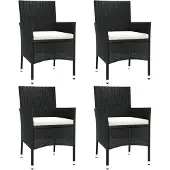 Syfax Gartenstühle mit Kissen 4 Stk. Poly Rattan Schwarz