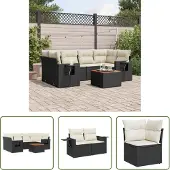 The Living Store 7-tlg. Garten-Sofagarnitur mit Kissen Schwarz Poly Rattan