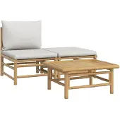 Syfax 3-tlg. Garten-Lounge-Set mit Hellgrauen Kissen Bambus
