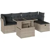 Syfax 6-tlg. Garten-Sofagarnitur mit Kissen Hellgrau Poly Rattan