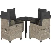 Syfax 5-tlg. Garten-Essgruppe mit Kissen Hellgrau Poly Rattan