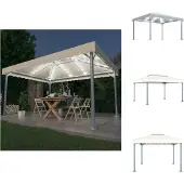 vidaXL Pavillon mit LED-Lichterkette 400x300 cm Cremeweiß Aluminium - Pavillons & Partyzelte