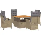 Syfax 5-tlg. Garten-Essgruppe mit Kissen Beige Poly Rattan