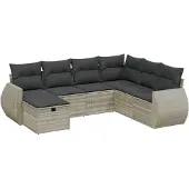 Syfax 7-tlg. Garten-Sofagarnitur mit Kissen Hellgrau Poly Rattan