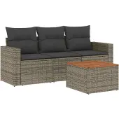 Syfax 4-tlg. Garten-Sofagarnitur mit Kissen Grau Poly Rattan