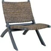 The Living Store Relaxstuhl Grau Natur Kubu-Rattan und Massivholz Mahagoni
