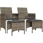 Syfax Gartensofa 2-Sitzer mit Tisch und Hockern Grau Poly Rattan